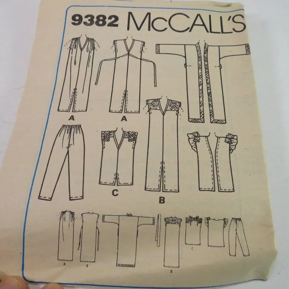 McCall's 9382 sewing pattern Robe, nightgown, top, pants, shorts